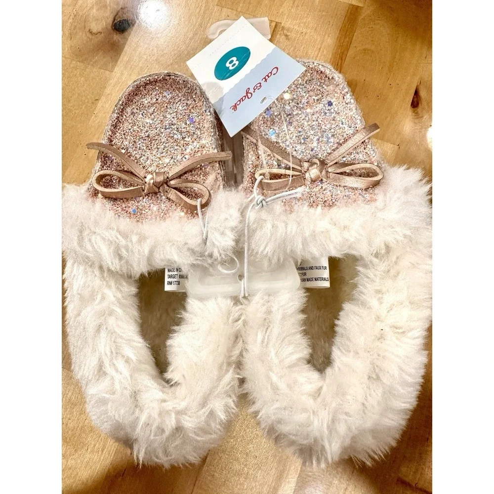 Baby Cat And Jack Pink Glitter Slippers NEW
